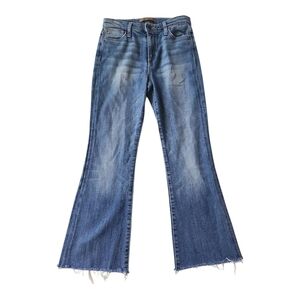 Joe’s Jeans High Rise Flare – Size 27, Made in USA, Raw Hem, Stretch Denim
